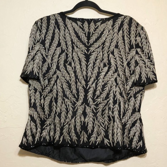 Papell Boutique Womens Top 2X Evening Metallic Embroidered Top - Picture 2 of 4